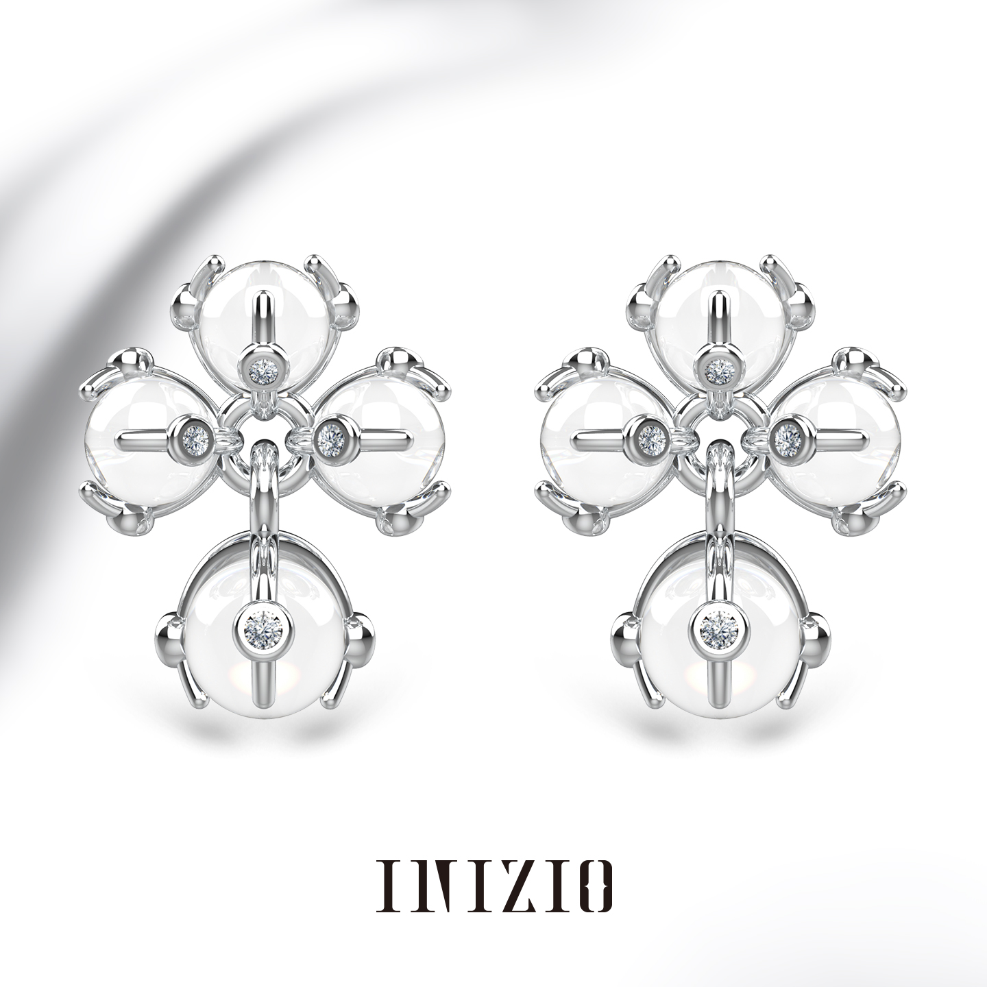 INIZIO光启十字花白水晶摆动耳环