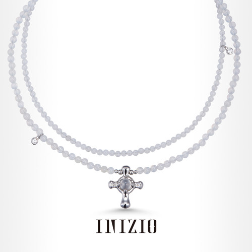 INIZIO十字双串珠链白玛瑙双链