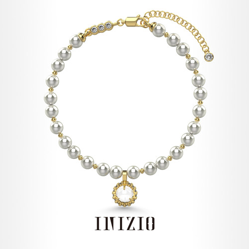 INIZIO 灵光珍珠手链 S925纯银镀金白水晶原创设计小众高级感手链