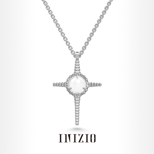 INIZIO纯银白水晶十字架项链