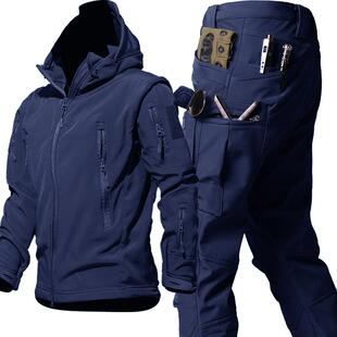 户外新款高端战术软壳冲锋衣男女三合一加绒防风多口袋登山服套装
