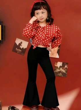 儿童复古港风演出服幼儿园8090年代怀旧花衬衫喇叭裤走秀表演服装