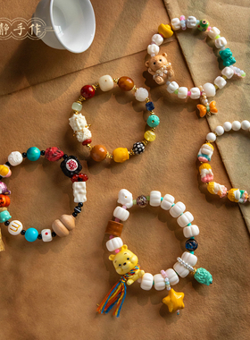 可爱风鹿角根付维尼熊手串女士礼