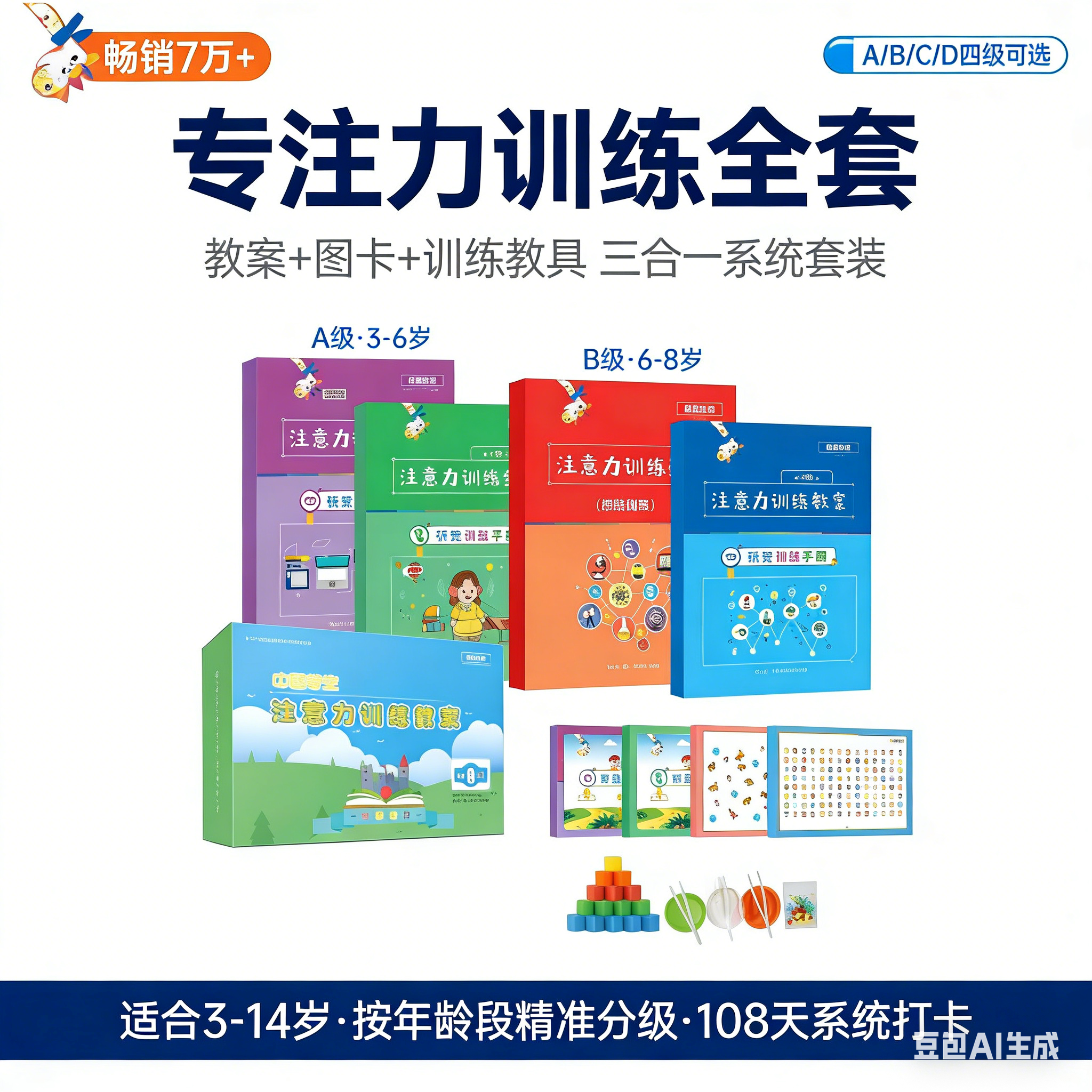 舒尔特方格专注力训练全套3-12岁儿童注意力提升教具108天训练