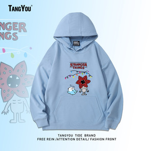 怪奇物语美剧Stranger Things周边印花连帽卫衣加绒男女宽松外套