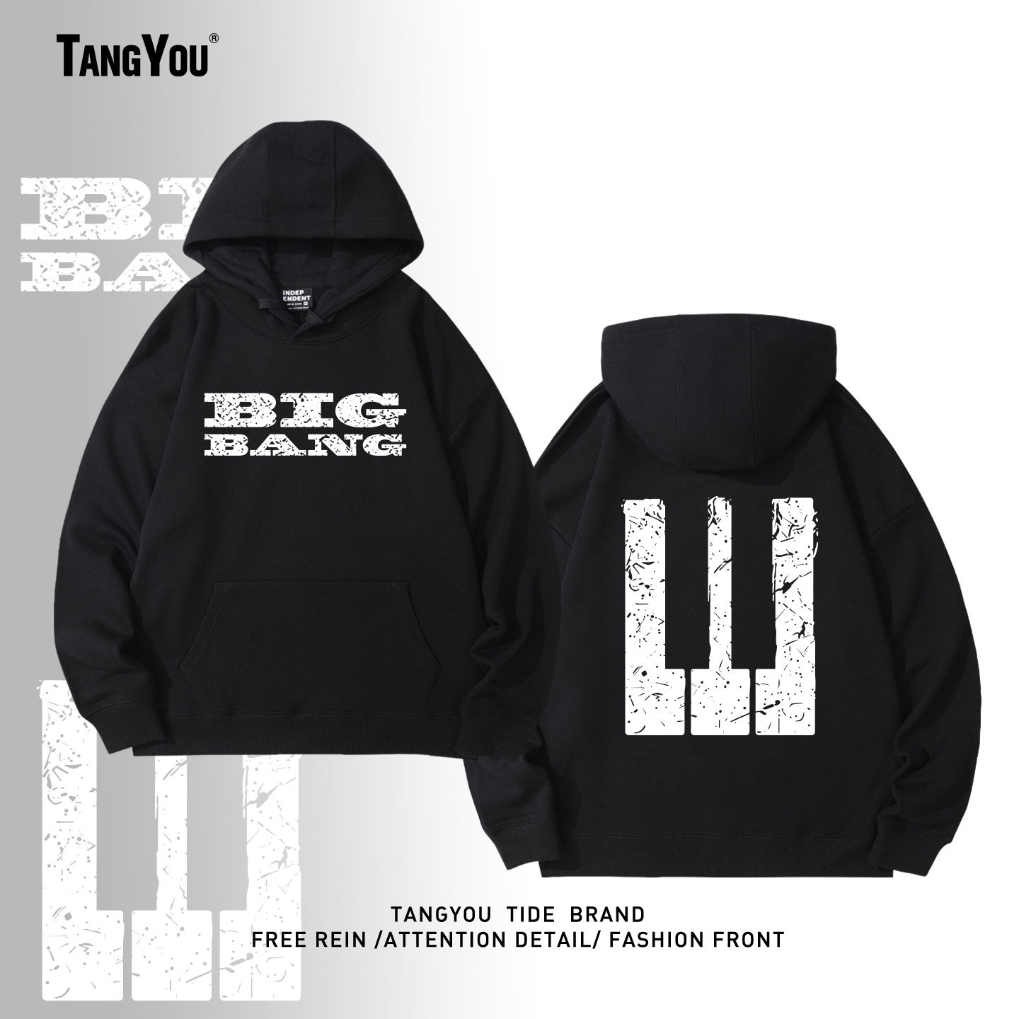 定制BIGBANG权志龙周年演唱会联名同款印花钢琴连帽卫衣应援外套