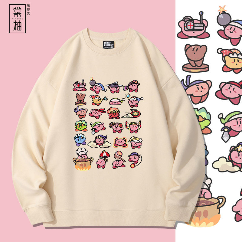 卡通星之卡比印花圆领卫衣男2024新款秋春季宽松薄款休闲长袖上衣
