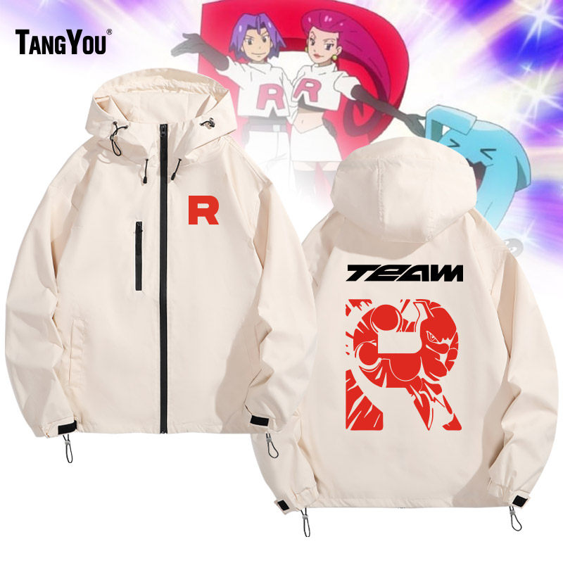 复古卡通日系动漫宝可梦火箭队超梦尼多王周边冲锋衣男女学生夹克