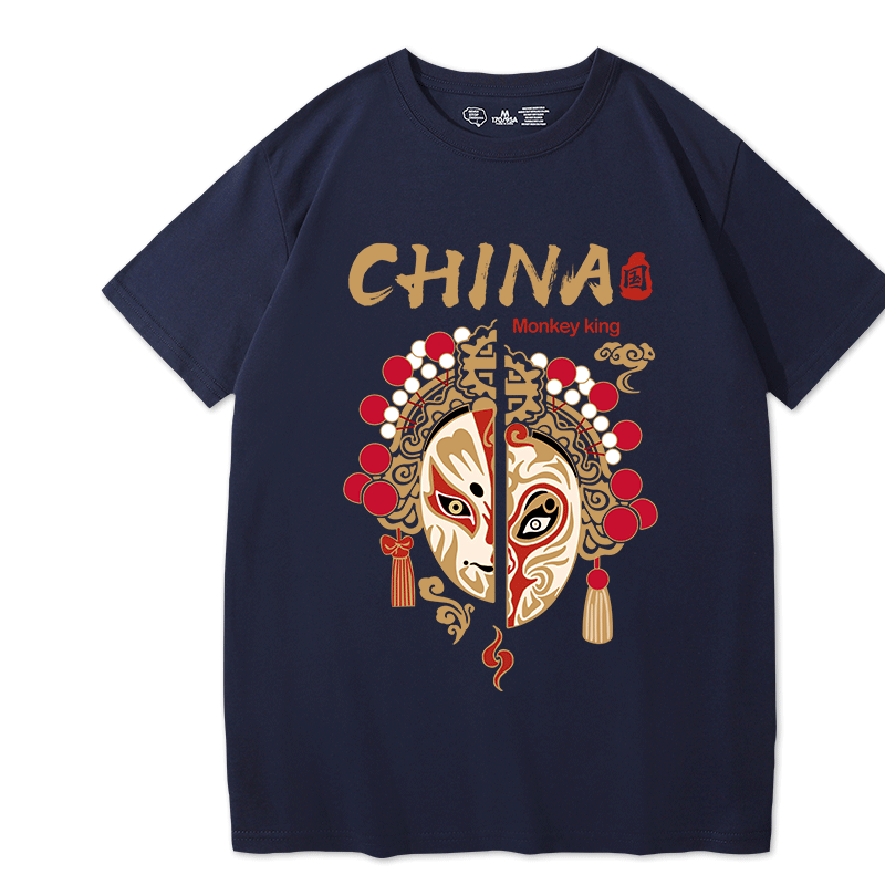 国潮china脸谱印花短袖