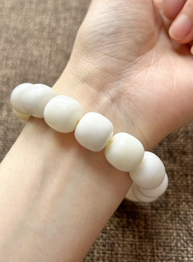 和田玉手串手链天然大颗粒山料白玉手链桶珠糯白冰润玉石男女款