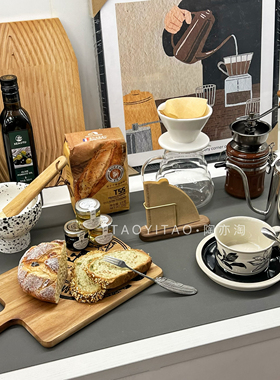 中古轻奢奶油风样板房厨房早餐仿真面包手冲咖啡主题摆件组合饰品