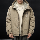 宽松潮牌工装 卡其色加厚连帽羽绒服外套2026新款 保暖上衣 冬季 男士