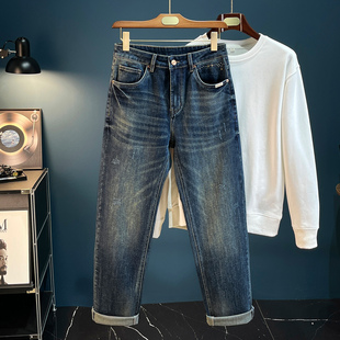 冬季美式复古弹力厚款牛仔裤男士宽松2025锥形小直筒裤潮牌长裤子