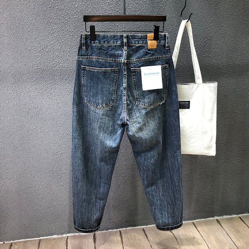 日系做旧复古牛仔裤男士宽松潮流