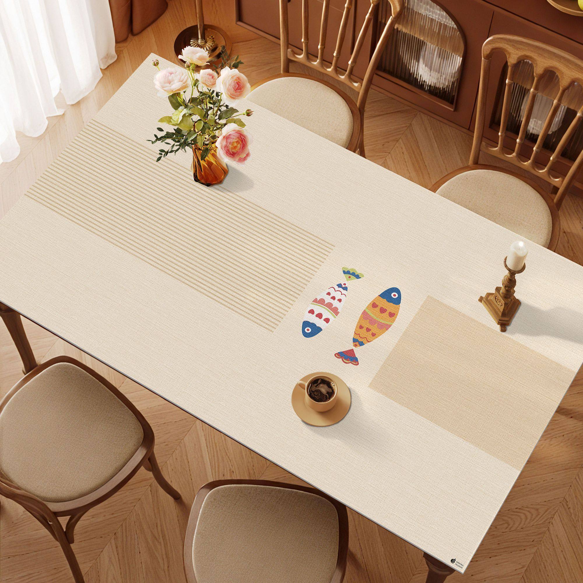 现代美式桌垫轻奢高级感餐桌布防油防水防烫免洗茶几桌面保护垫子,居家布艺,茶几垫,淘宝优惠券,粉丝福利购,淘宝优惠卷