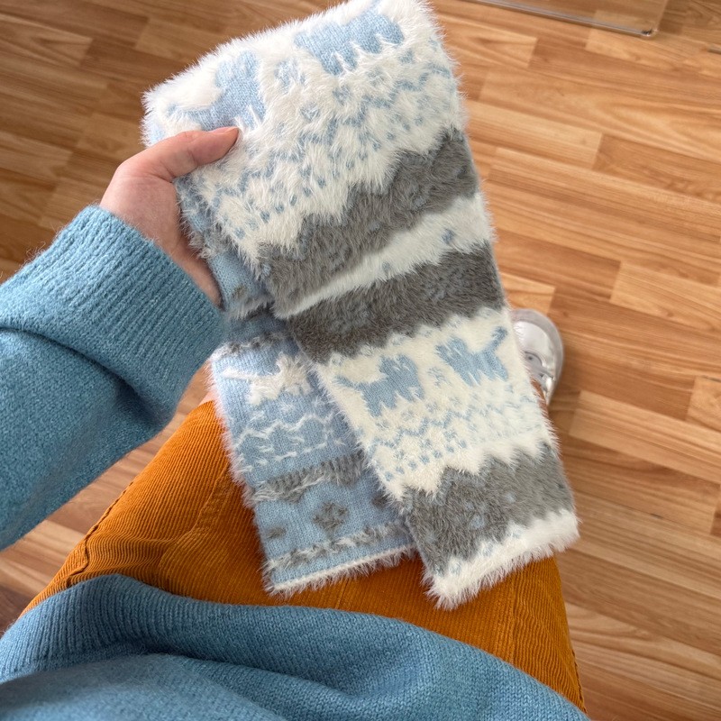 费尔岛复古提花针织围巾女冬季氛围感加厚保暖韩版百搭学生围SD17