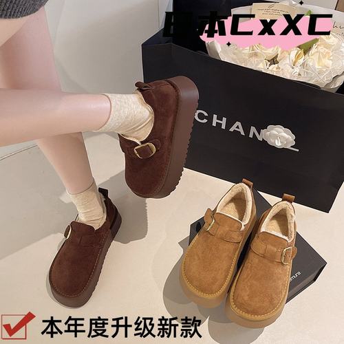 勃肯鞋秋冬新款乐福鞋2025厚底女磨砂棉鞋加绒软皮雪地靴休闲YY35