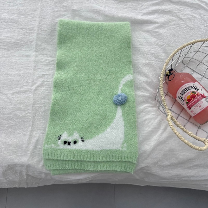 趴着可爱小猫卡通甜美气质简约韩系秋冬保暖围巾女学生百搭围SD44