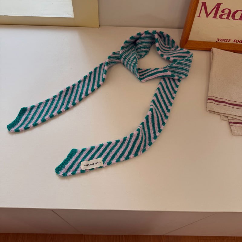 韩版设计原创斜条纹腊肠细围巾日系装饰围脖搭配个性围巾SD05