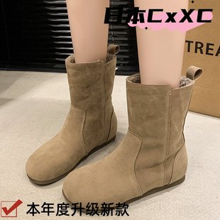 勃肯短靴女秋冬2025新款 两穿豆豆YY43 平底美拉德靴子可翻折毛毛鞋