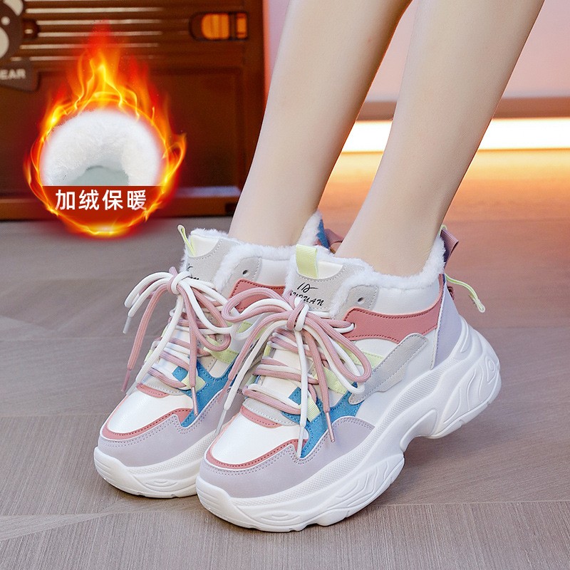 加绒老爹鞋女2025秋冬爆款运动女鞋百搭超火高帮保暖棉鞋女K5kl37
