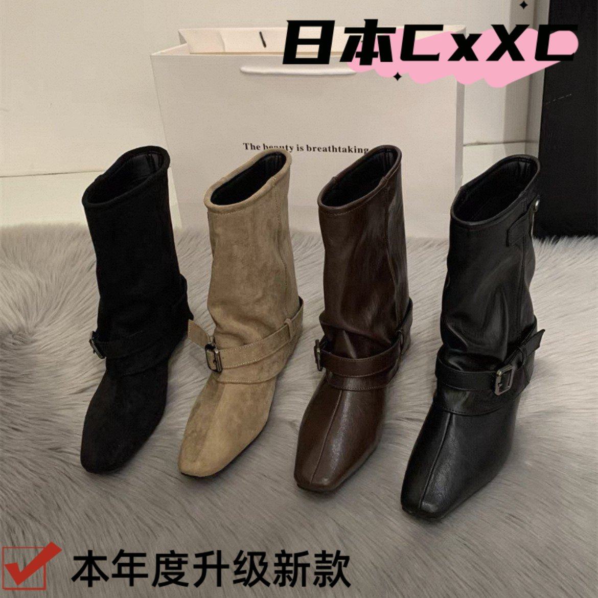 复古皮面短筒靴女靴子2025法式靴秋季小众设计西部堆堆靴骑士YY29