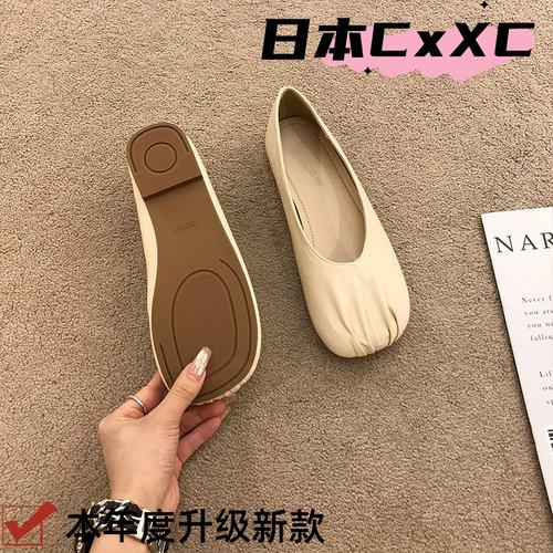 复古温柔褶皱配裙子单鞋女鞋子2025年新款春季小众银色温柔豆YY21