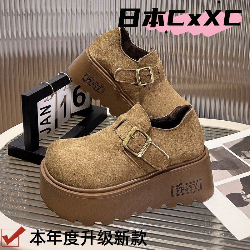 复古全包勃肯鞋女2025春季新款磨砂厚底松糕增高一脚蹬乐福鞋YY27