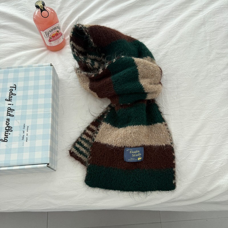 复古条纹仿羊绒厚实保暖秋冬新款围巾女ins韩系围脖男双面格SD13