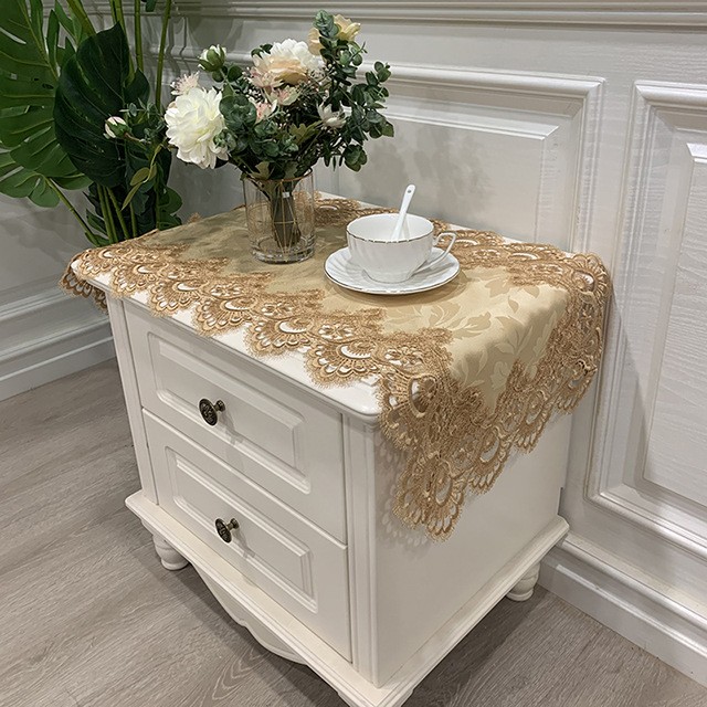 欧式床头柜盖布美式桌布遮灰套罩蕾丝遮盖欧式微波炉防灰尘布DF15