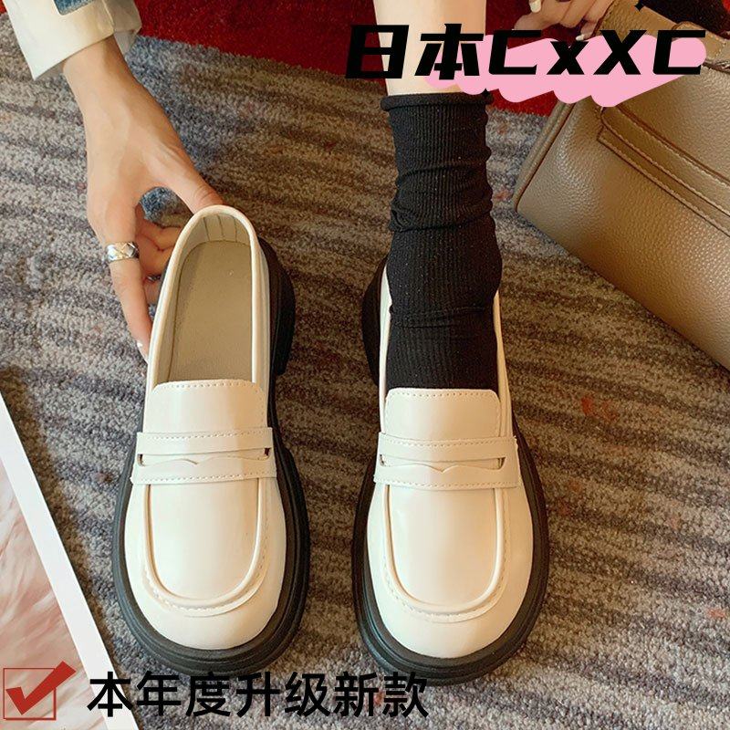 日系小皮鞋女2024秋季新款英伦风黑色厚底乐福鞋一脚蹬jk制服YY08