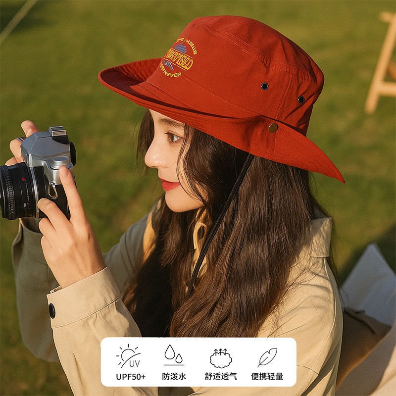 时尚百搭美式复古西部牛仔帽工装系带户外登山帽大帽檐遮阳渔ZJ21