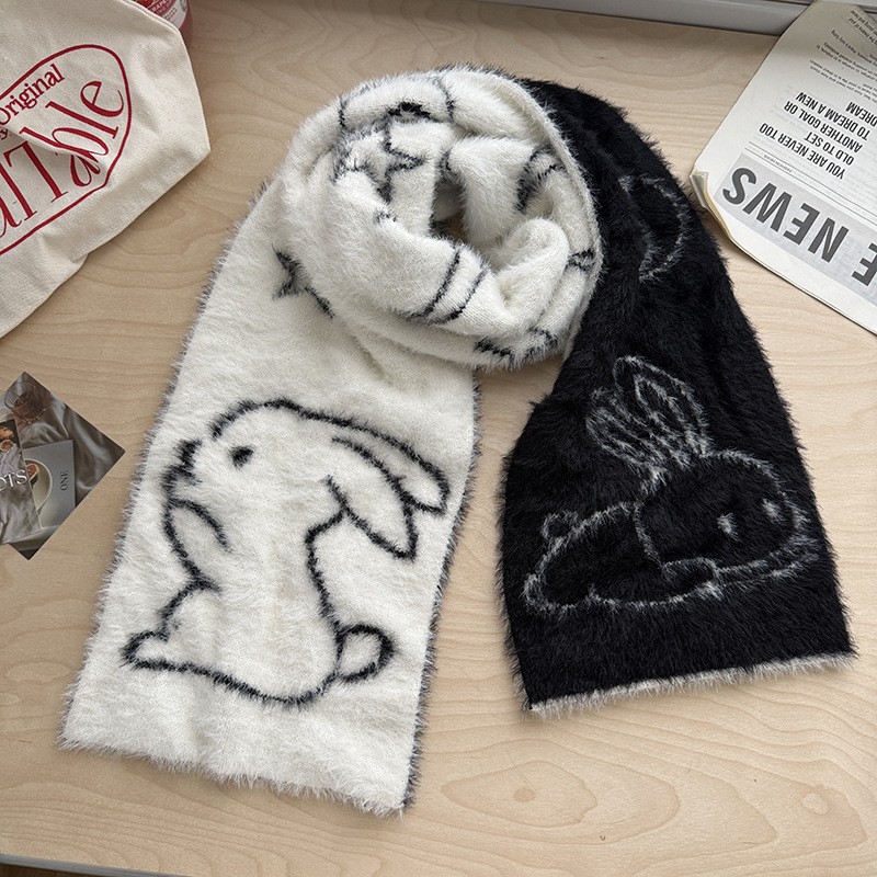 卡哇伊可可爱爱猫爪印仿貂毛小众围巾女秋冬日系学院风兔子围SD66