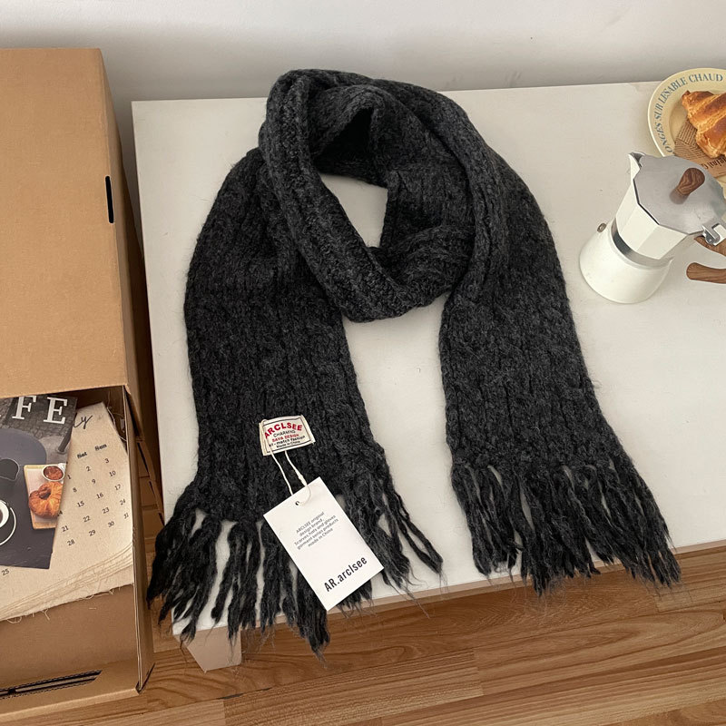 韩国小众设计ins风保暖麻花流苏围脖新款秋冬纯色马卡龙针织SD81
