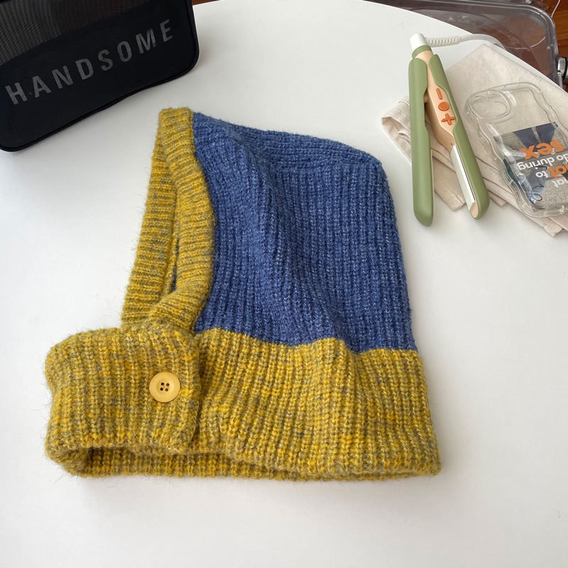 小众韩国巴拉克拉法帽针织毛线帽套头帽子女冬季款护颈围脖一SD92