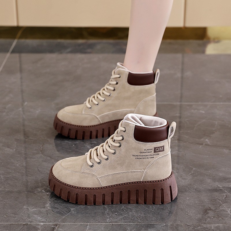 厚底马丁靴女靴2025秋季新款中帮登山靴系带增高休闲街拍CY22kl44