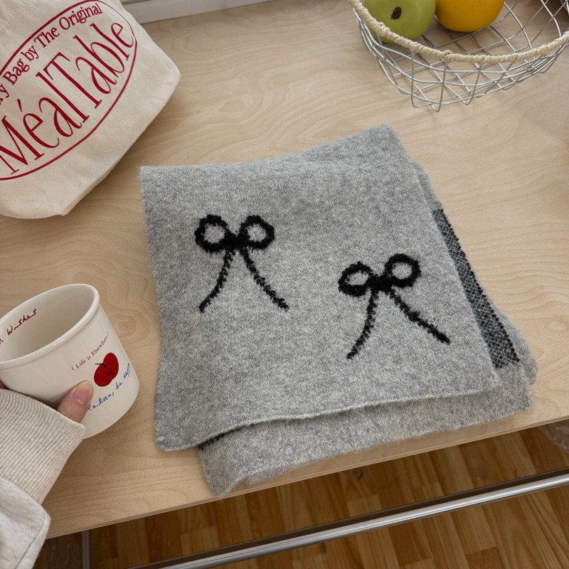 简约新款蝴蝶结复古文艺纯色围巾女冬季保暖防寒气质百搭围脖SD69