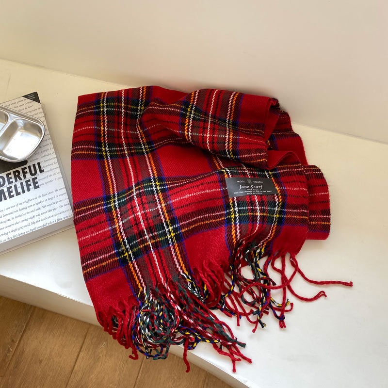 粉色格子围巾女冬季英伦双面仿羊绒披肩韩版学生围脖SD35