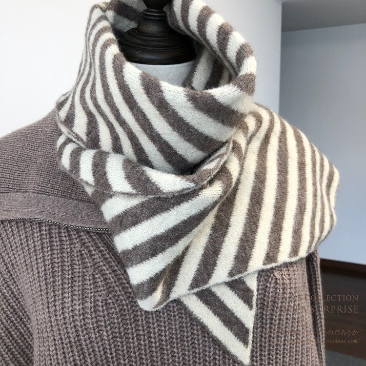 出口韩国订单 含羊毛斜条纹围巾韩国冬天新款情侣男女款毛线SD46