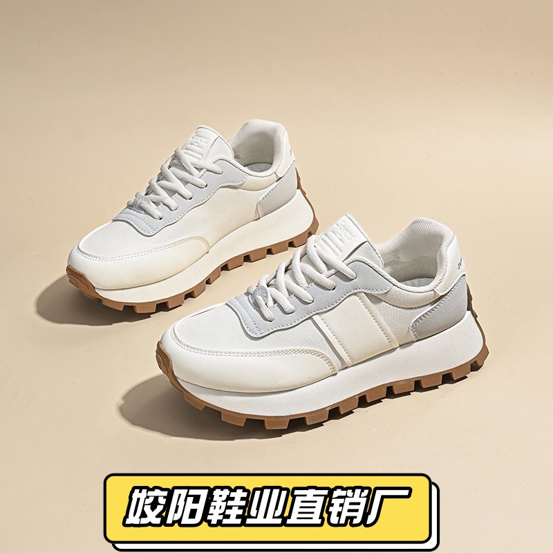 肖战同款土豆丝真皮运动鞋厚底阿甘鞋情侣款老爹鞋户外休闲小白鞋