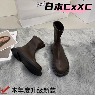 薄款 棕色秋季 软皮炸街棕色小短靴YY89 2025新款 黑色瘦瘦马丁靴女鞋