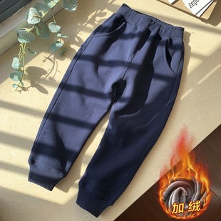 儿童不倒绒加绒裤子冬装新款男童加厚宝宝保暖女童长裤运动裤b374
