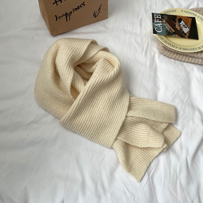 雾霾蓝含羊毛针织纯色围巾女2024冬季保暖软糯百搭加厚防寒围SD99