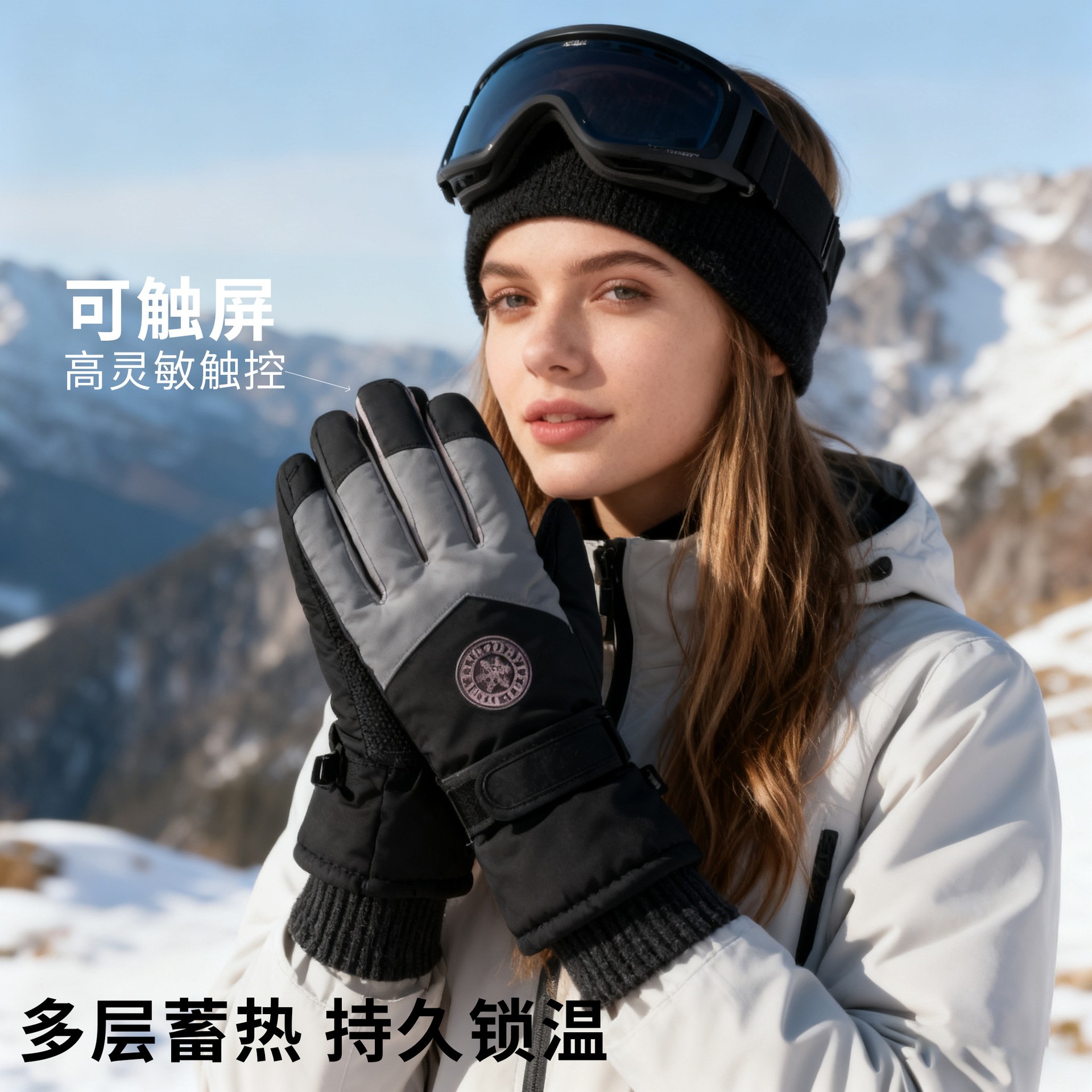 冬季滑雪手套防风防寒户外运动加绒保暖骑行手套防滑防水触屏ZJ34