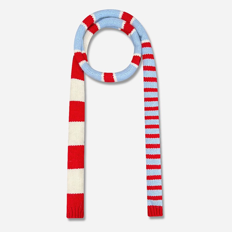 赵昭仪同款红白蓝条纹腊肠围巾细长条围脖装饰女秋冬季拍照百SD42