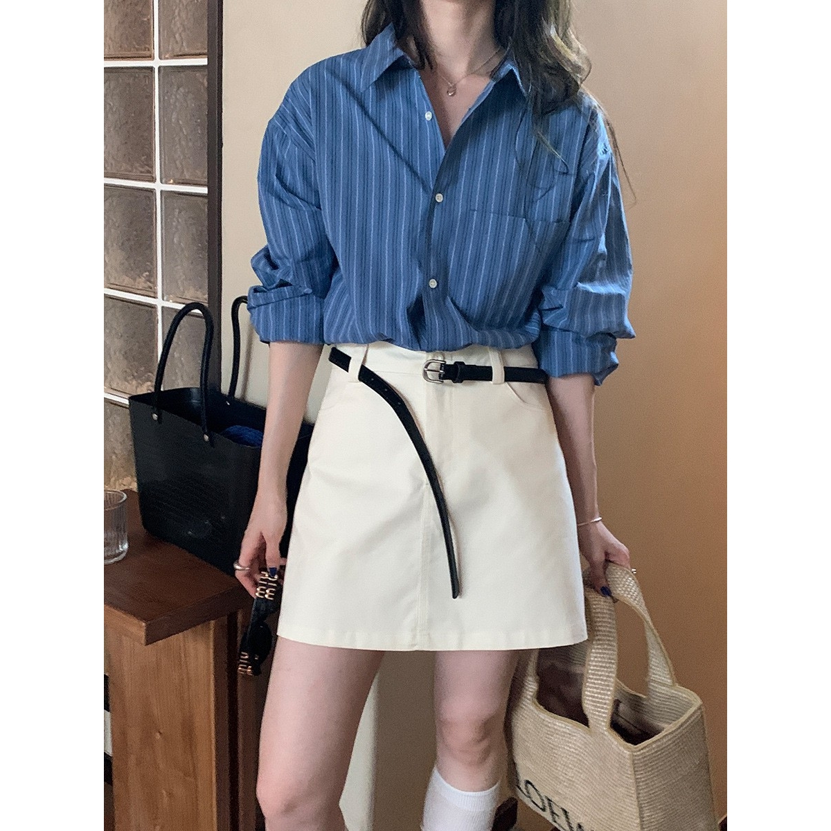 高腰显瘦包臀半身裙2025秋季新款百搭a字短裙(配腰带)ce44