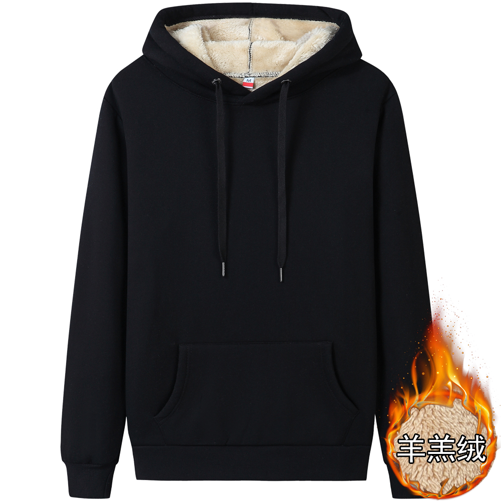 冬季加绒卫衣女2024新款冬装黑色连帽女士秋冬加厚羊羔绒上衣冬款