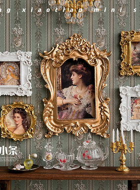 娃用欧式复古金色画框12分娃屋BJD场景6分仿真装饰画微缩模型配件