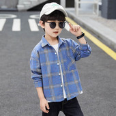 休闲防晒 上衣帅气儿童打底衫 男童衬衫 春秋中小童格子衬衣翻领长袖