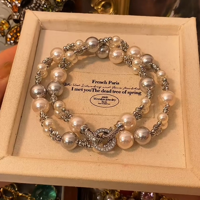 倪妮同款法式复古干枯玫瑰真多麻色极光珍珠项链女优雅气质高级感